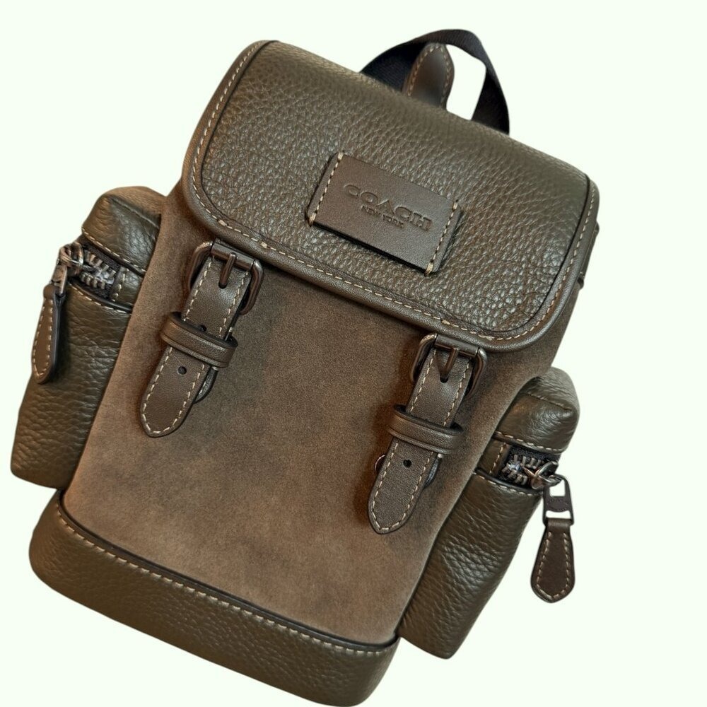 Coach Sprint Sling Green Suede Crossbody pebbled leather‎ CCE79